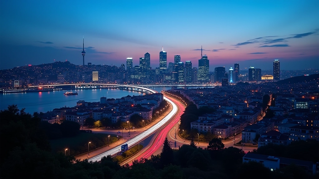 İstanbul'un akıllı şehir altyapısının 3D görünümü, ışıklı sensör ağları ve veri akışı