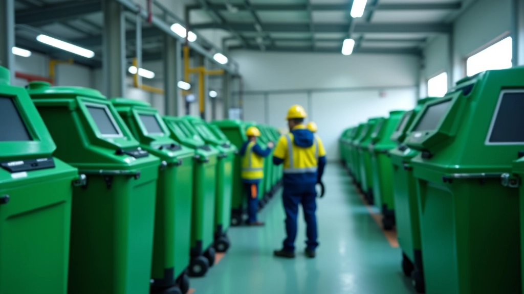 Ankara'da yapay zeka sistemi tarafından yönetilen atık toplama alanı, yeşil konteynerler ve dijital pano