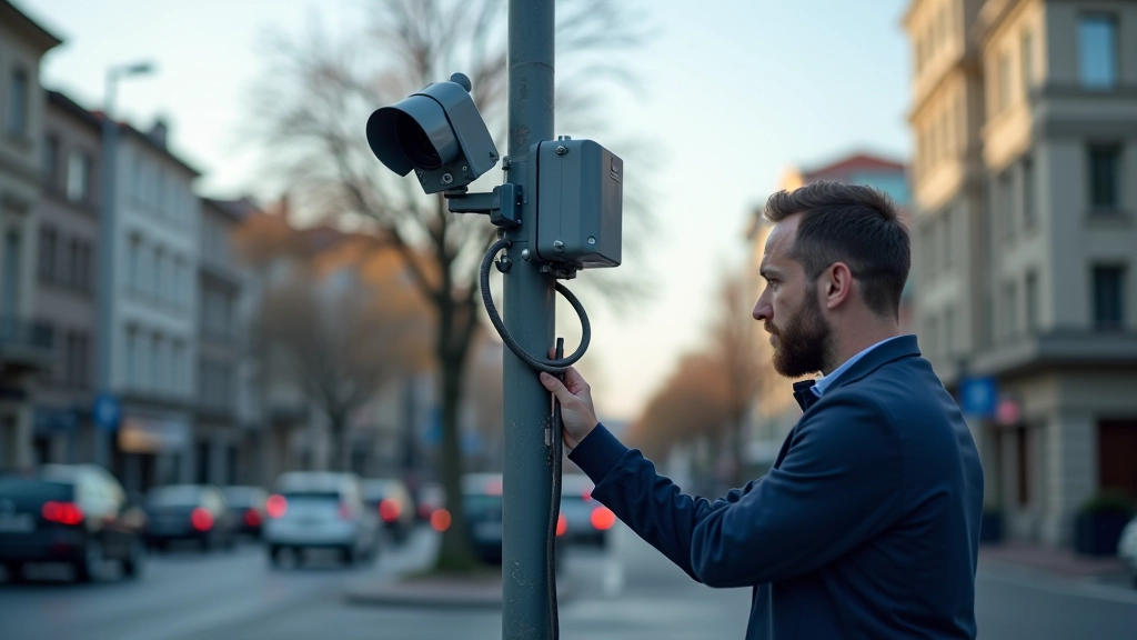 İstanbul'da caddede kurulu akıllı trafik sensörü, teknisyen kontrolü sırasında