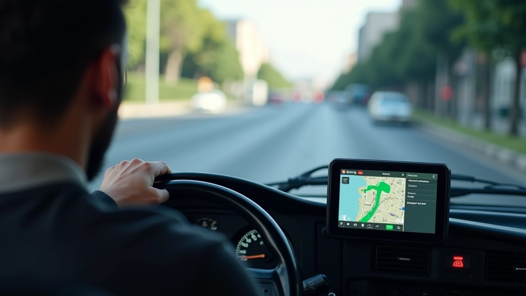 Atık toplama kamyonunun şehir haritasında optimize edilmiş rota gösterilmiş, GPS takip sistemi ekranı